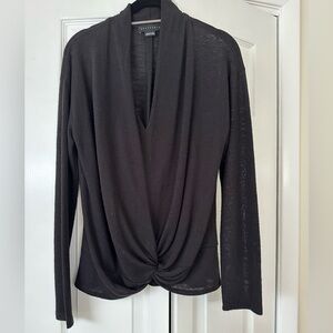 Sanctuary Black Draped Long Sleeve Top. 70% Rayon 30% recycled polyester.